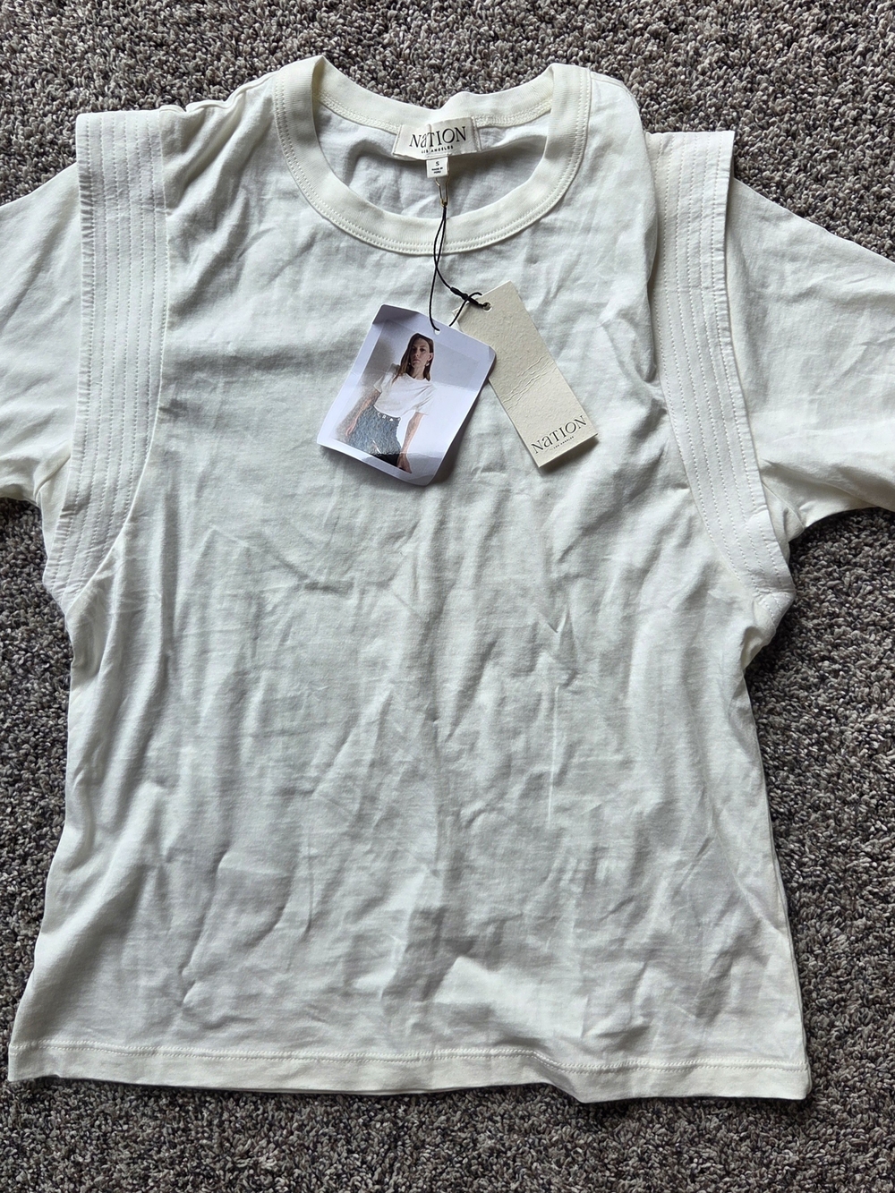 Nation LTD Ivory Short Sleeve Tee with Structured Shoulder Panels